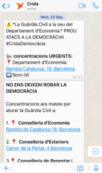 ANC y OMNIUM llaman a la sedición a través de grupos de difusión.